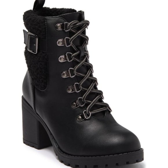 Top Moda Nordstrom Pluto Boots Faux Fur Cuff Buckle Booties Black Size 6.5 NEW - Picture 1 of 8